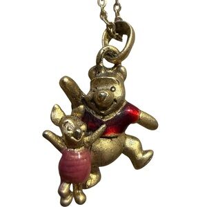 Gold Toned painted Winnie the Pooh and Piglet Pendant Necklace Disney brand